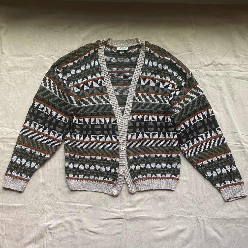Vintage Aztec Button Cardigan Brown Black Sz XL